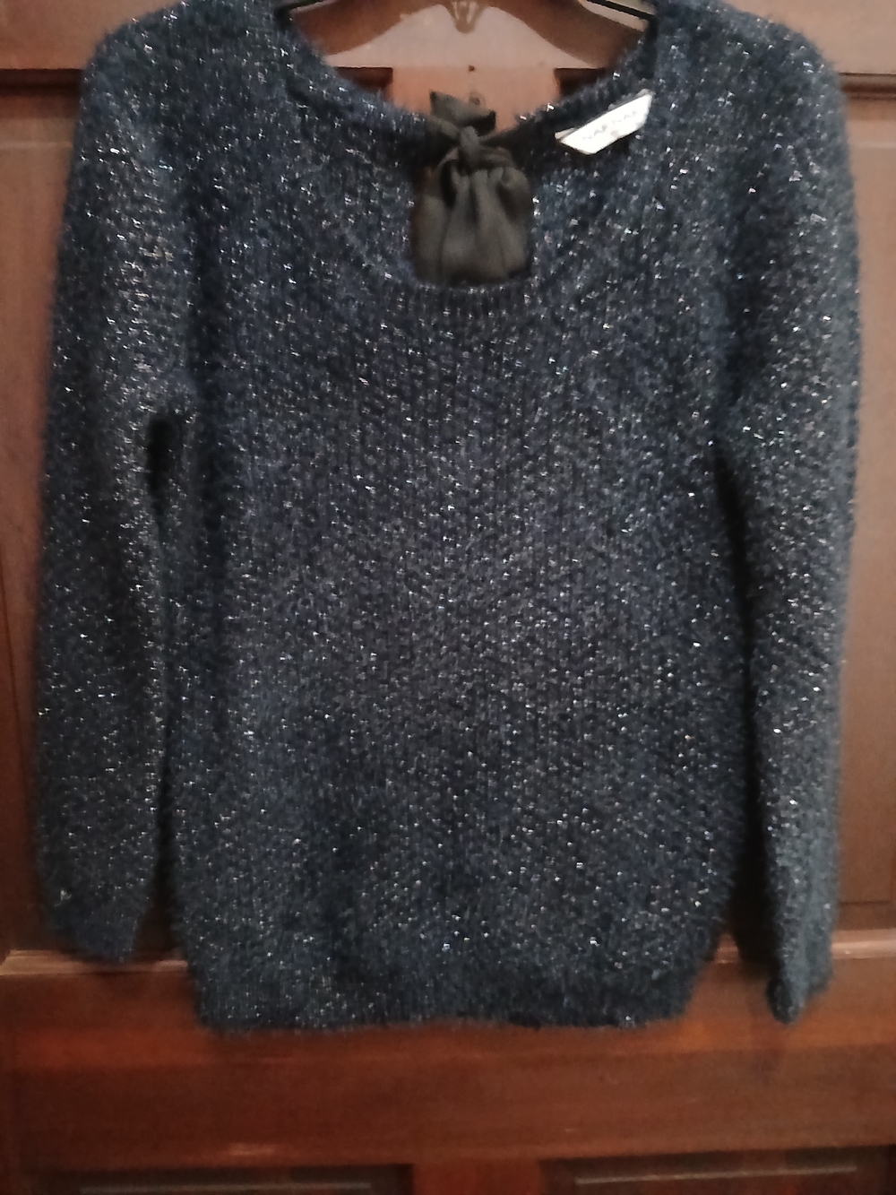 Naf Naf Sparkle Knit Sweater Navy Size M Metallic Gold Thread Adds Sparkle